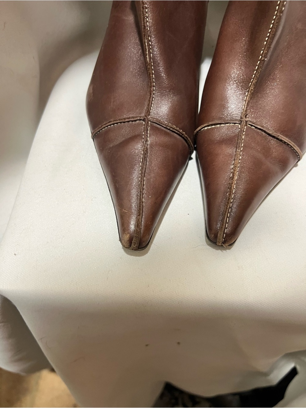 Circa Joan & David Brown Leather Knee High Boots Pointed Toe Kitten Heel Size 9 - Picture 3 of 9